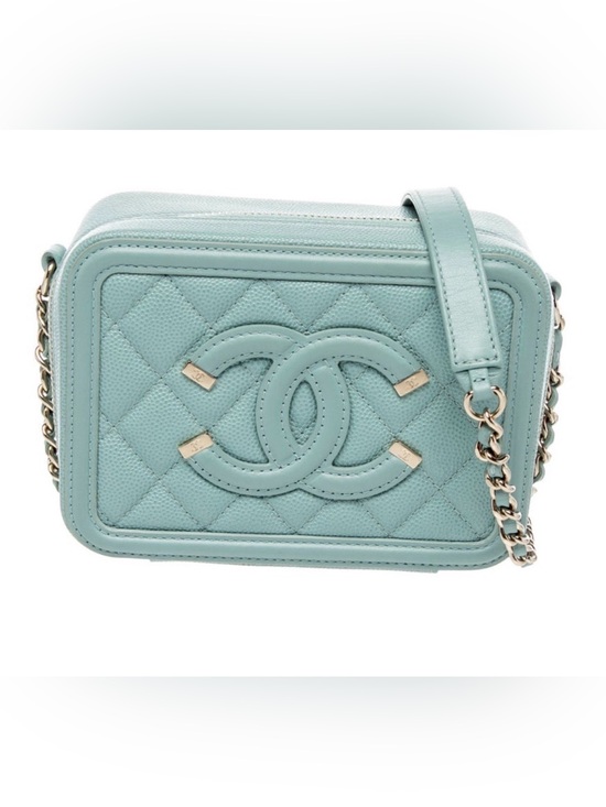 CHANEL Handbags - Chanel small teal filigree vanity crossbody bag
